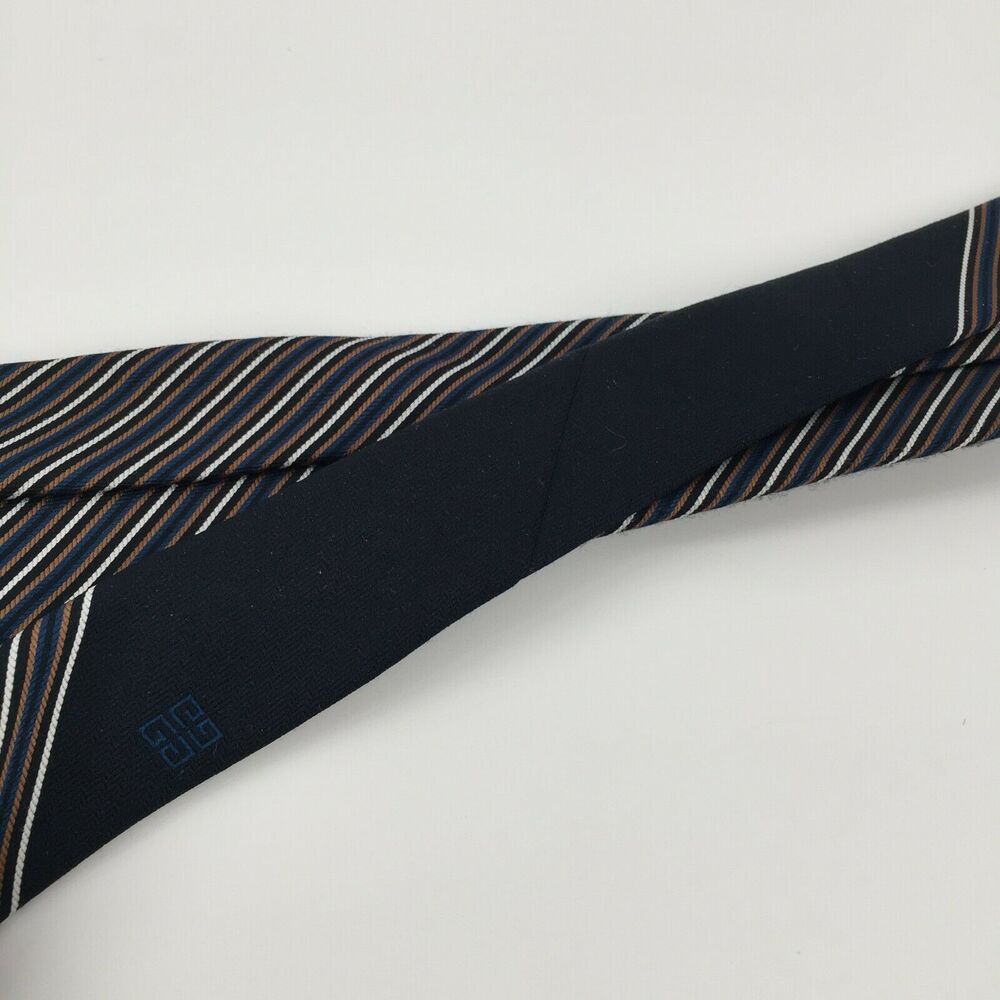 Vintage 1970s Givenchy Gentlemen Paris Tie Navy Blue Striped Skinny Necktie - Picture 10 of 12